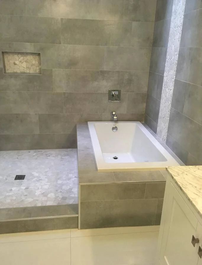 Bathroom remodel with new tile and soaking tub
